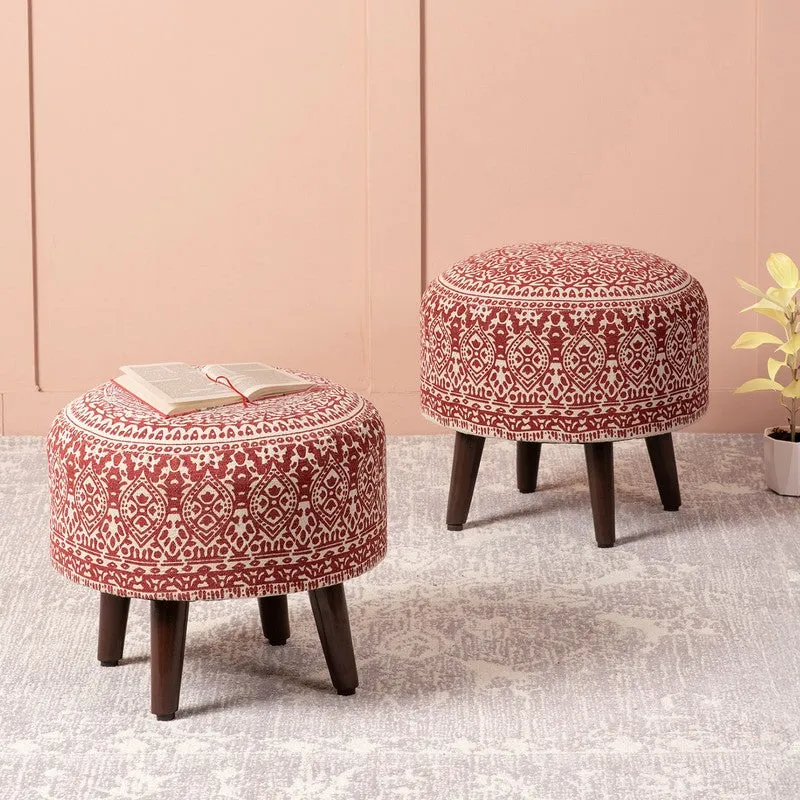 Solace Canvas Cotton Ottomans (Red) - Set Of Two media 1