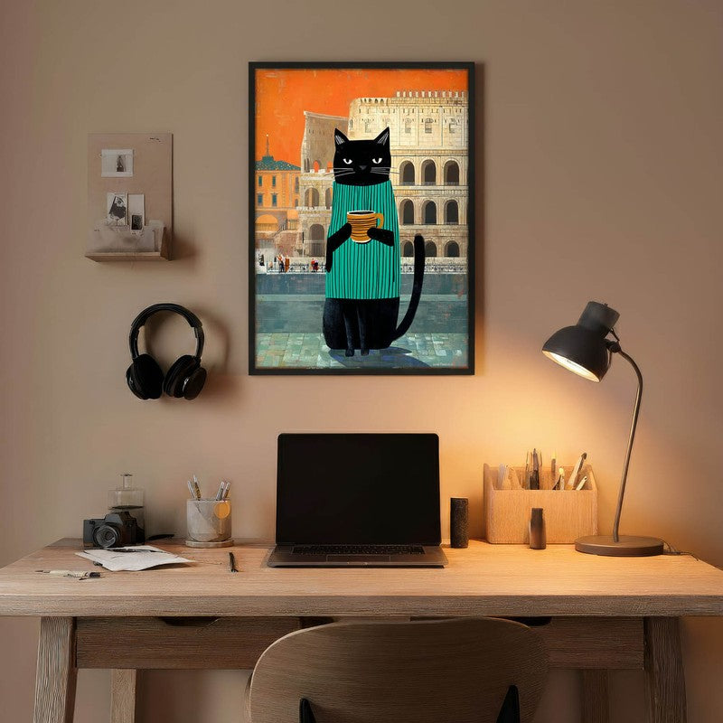 Curious Cat Wall Painting With Frame media 5