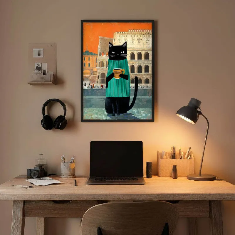 Curious Cat Wall Painting With Frame media 5