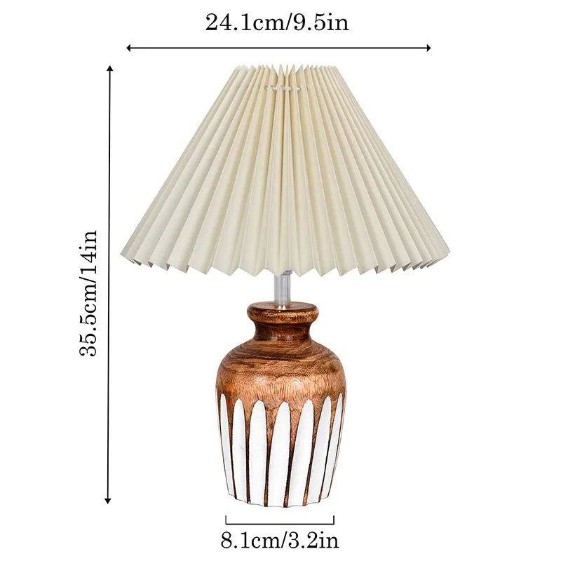 French Pleat Urn Wooden Table Lamp - White,Brown media 5
