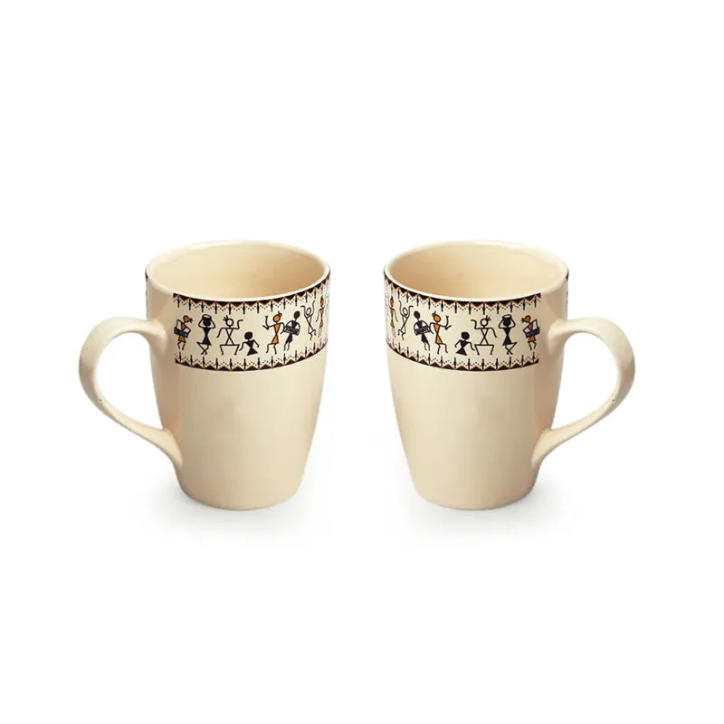 Warli Ceramic Coffee Mug (300 mL Each) - Three Piece Set media 4