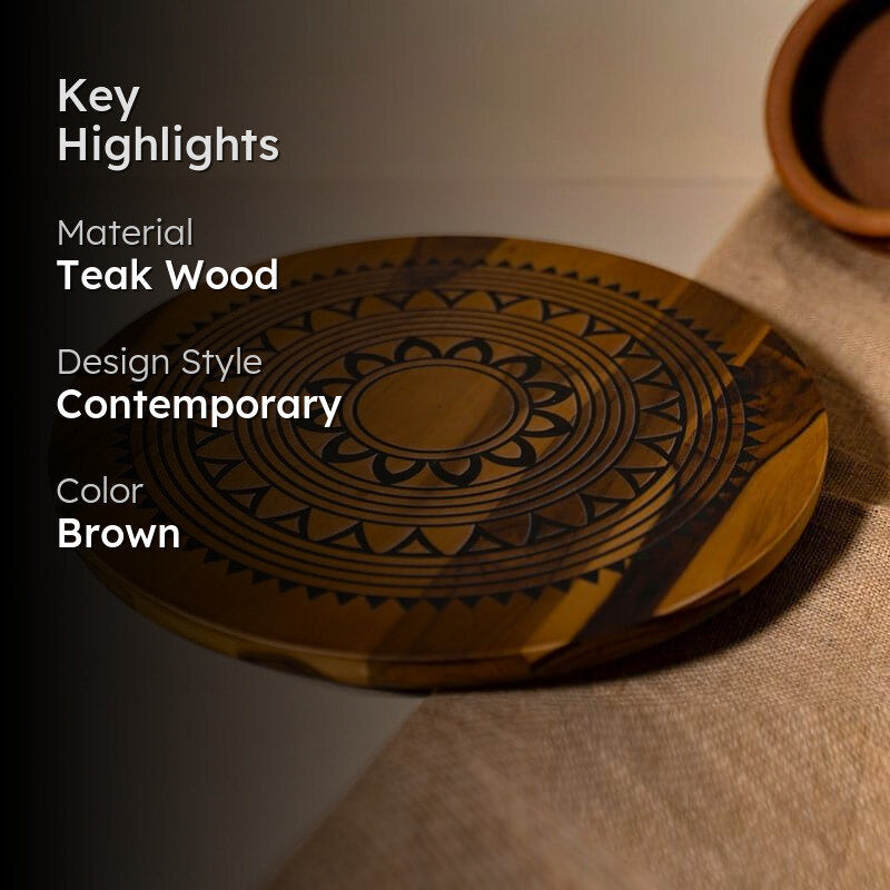 Mano Mandala Teak Wood Rotating Platter media 2