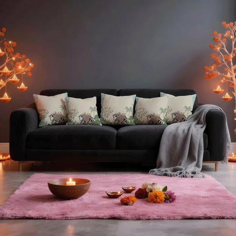 Elephant Yatra Taffeta Silk Cushion Cover media 5