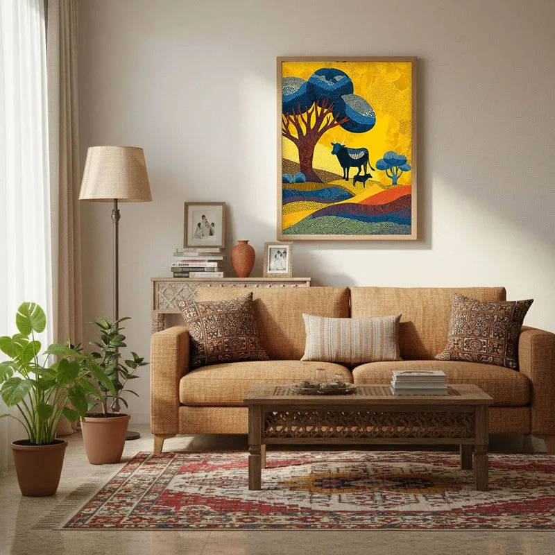 Sunlit Canvas Wall Painting With Brown Frame media 3