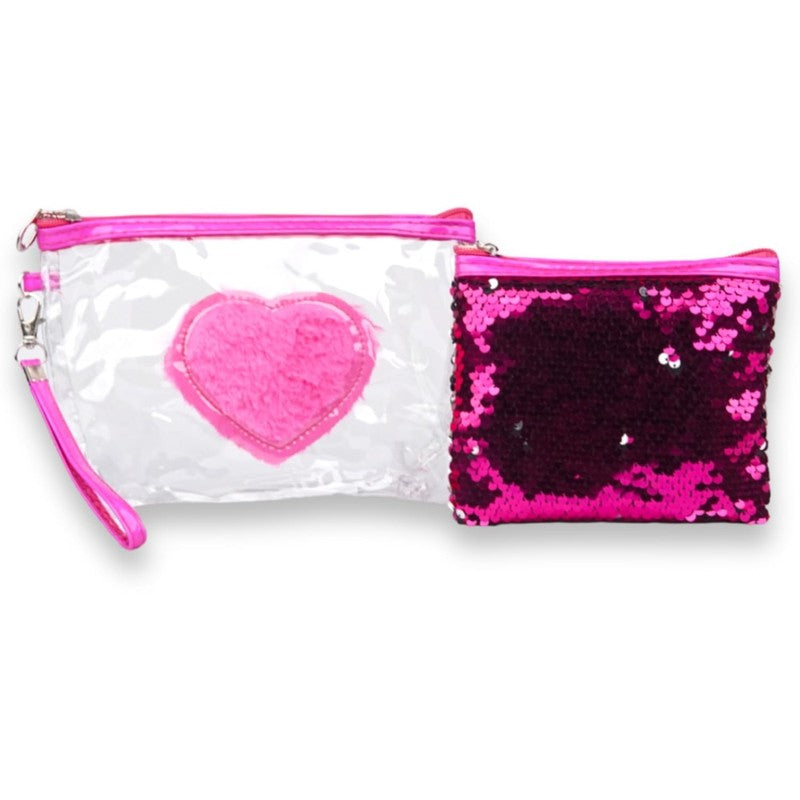 Pink Heart & Solid Cosmetic Bags - Set Of Two media 5