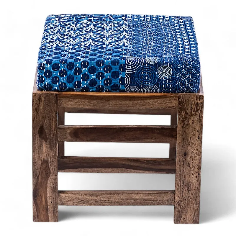 Tirox Sheesham Wooden Bench with Cushions (Blue) - Four Piece Set media 3