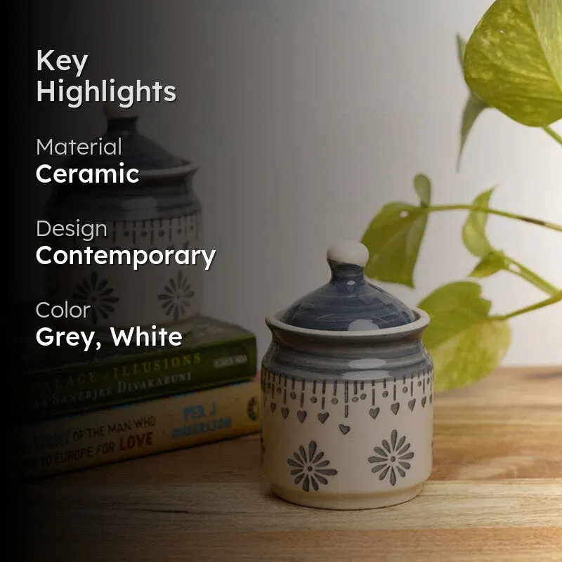 Sabai Ceramic Jar With Tray (Grey/225 mL) - Three Piece Set media 2