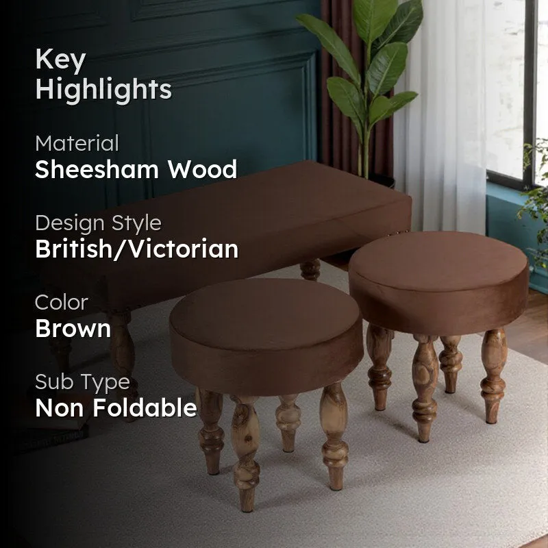 Dovex Sheesham Wooden Bench with Stools (Brown) - Three Piece Set media 2