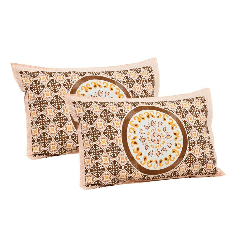 Mekhala Ethnic Cotton Flat Bedsheet (White & Brown) - 160 TC media 11