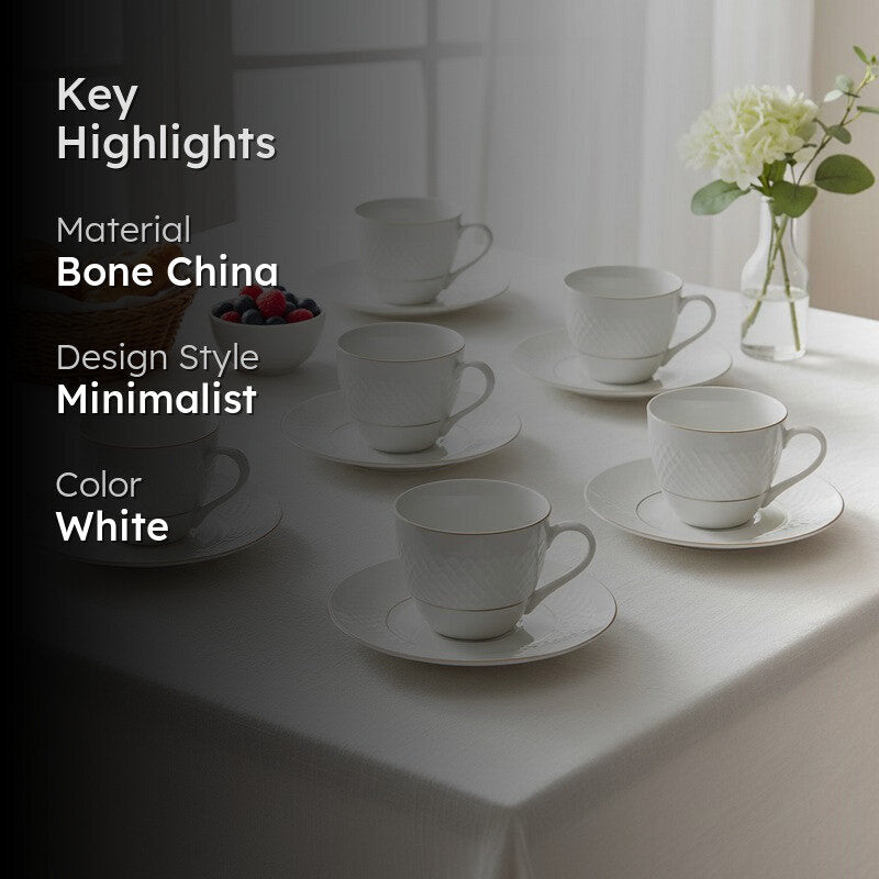 Kane Bone China Cup & Saucer (175 ML) - Twelve Piece Set image 2