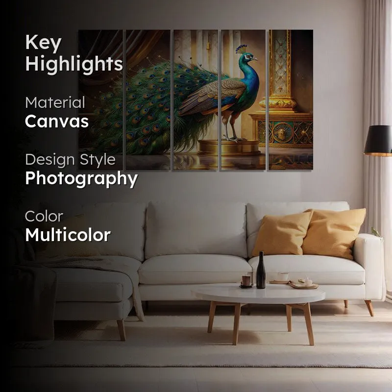 Peacock Palace Wall Painting - Set Of Five media 2