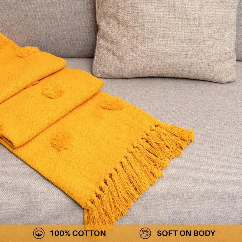 Urban Space Modern Pom-Pom Cotton Throw - Yellow media 4