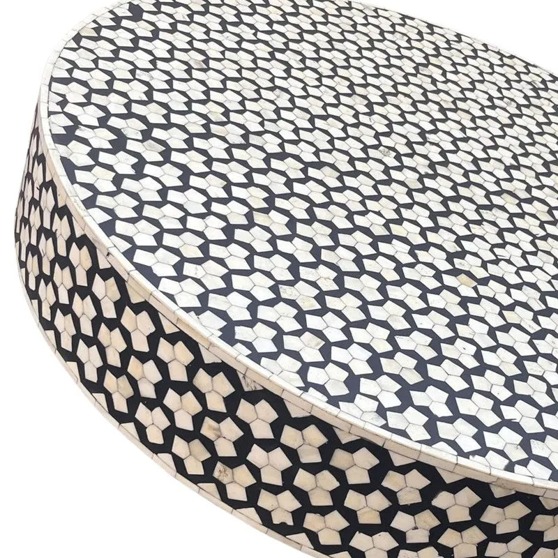 Rune Bone Inlay Round Center Table - Black,White media 7
