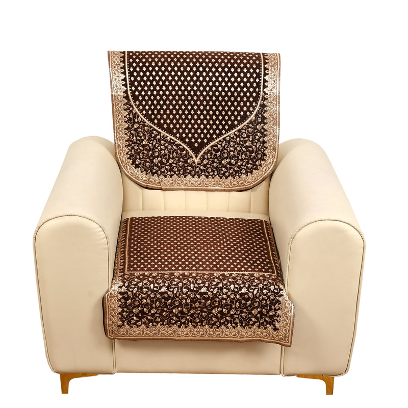 Petite Leaves Chenille Sofa Cover - Coffee Brown media 6