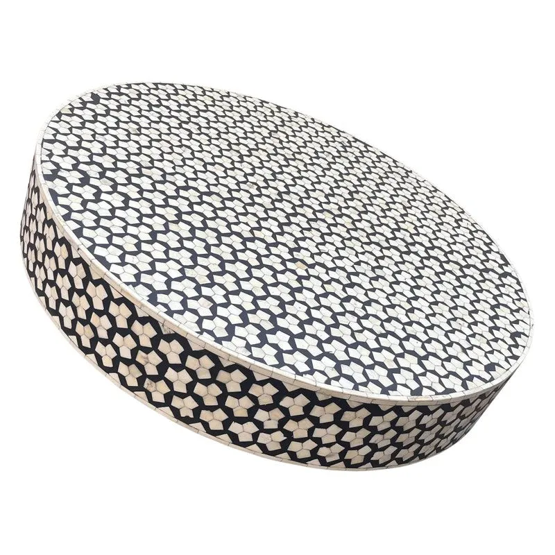 Rune Bone Inlay Round Center Table - Black,White media 6