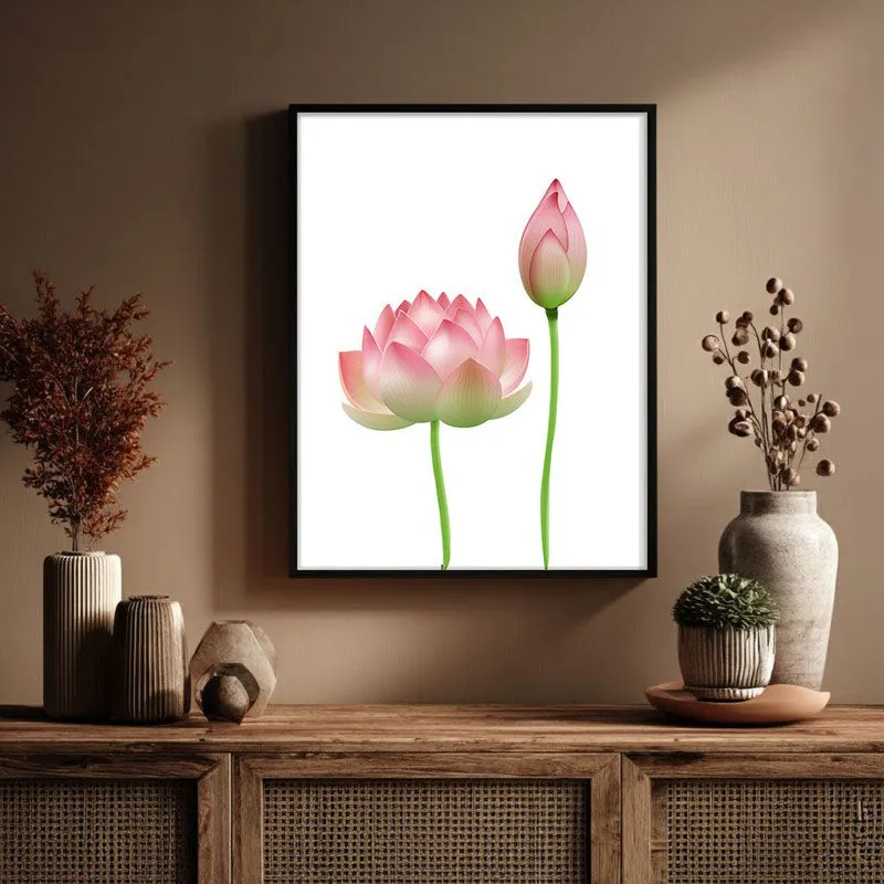 Faded Lotus Archival Paper Wall Art With Frame media 3