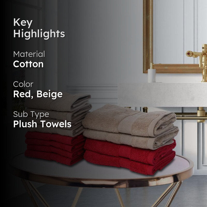 Miorah Hand & Face Towel Combo (Red & Beige) - Set Of Twelve media 2
