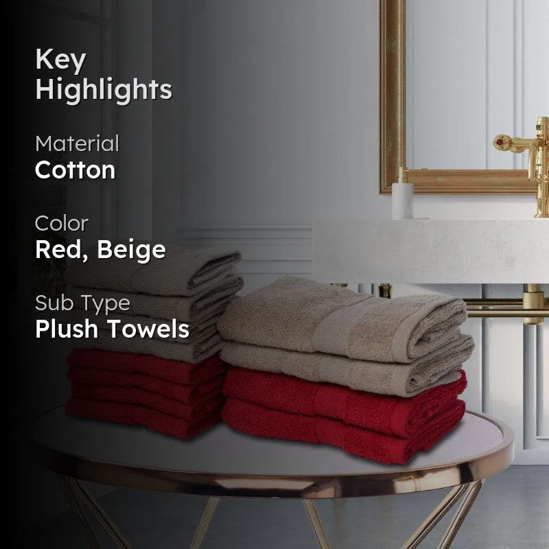 Miorah Hand & Face Towel Combo (Red & Beige) - Set Of Twelve media 2
