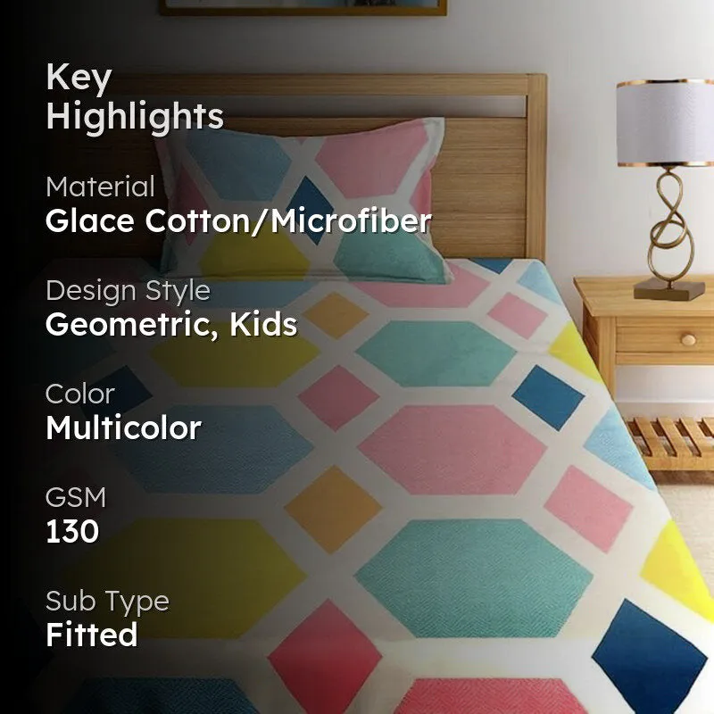 Agnes Geometric Fitted Microfiber Bedsheet (Multicolor) - 130 GSM media 2