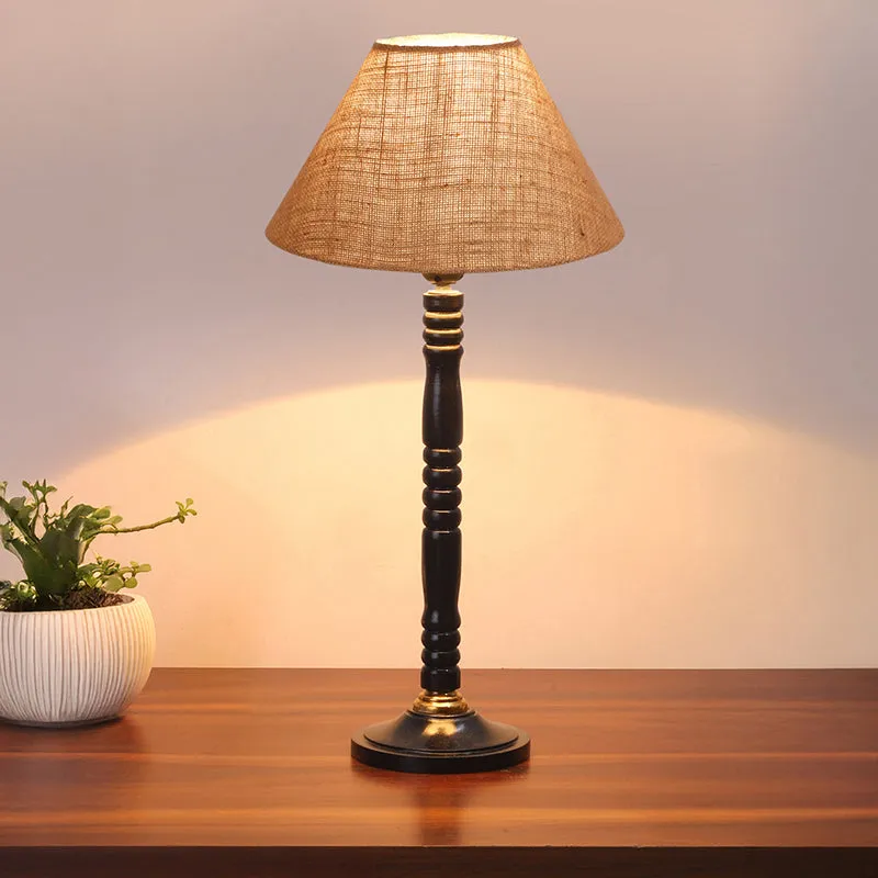 Loft Gleam Table Lamp With Carved Wooden Base - Beige,Black media 1