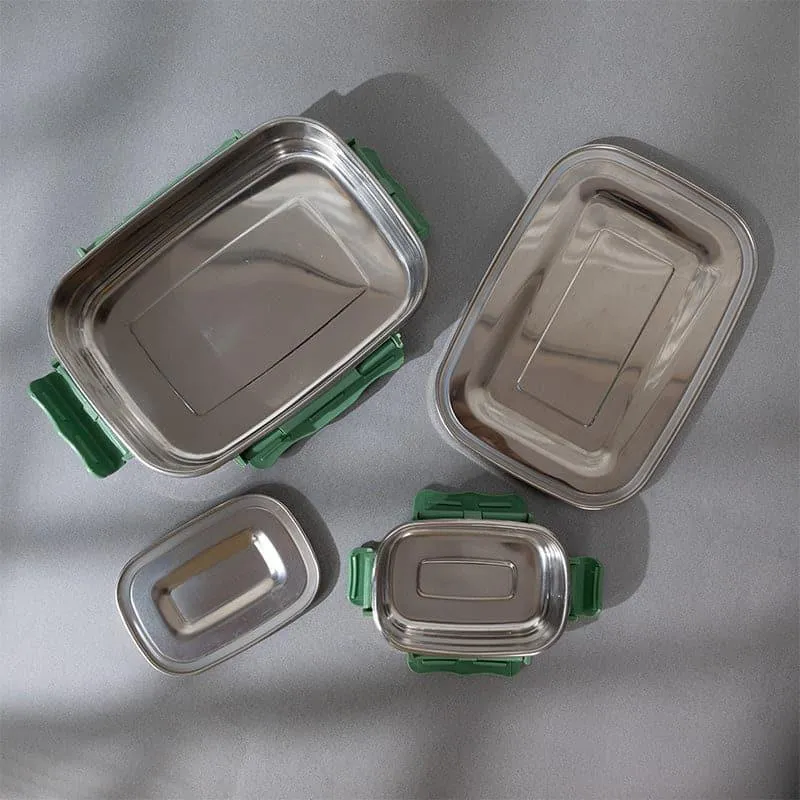 Crave Master Green Steel Lunch Box With Pouch (800/150 mL) - Two Piece Set media 3