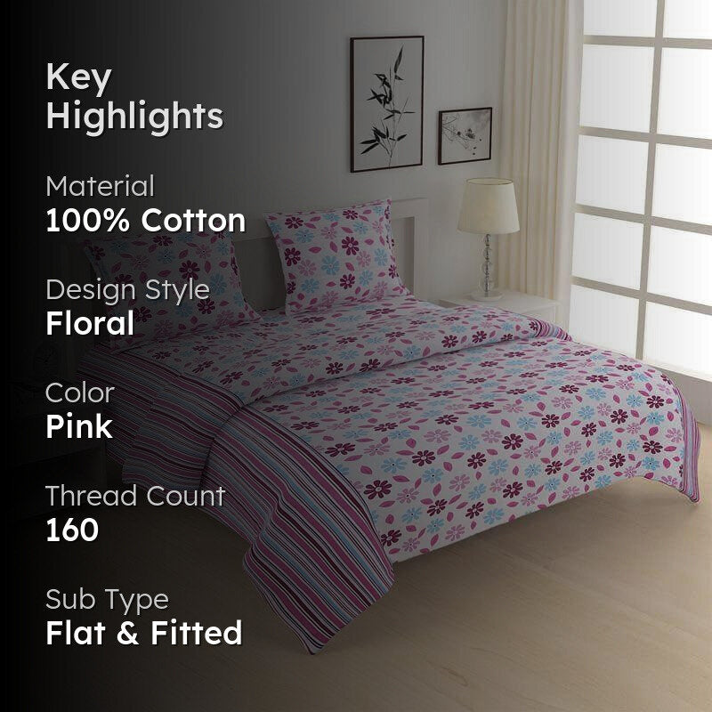 Swayam Floral Punch Cotton Bedsheet (Purple) - 160 TC media 2