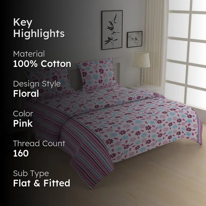 Swayam Floral Punch Cotton Bedsheet (Purple) - 160 TC media 2