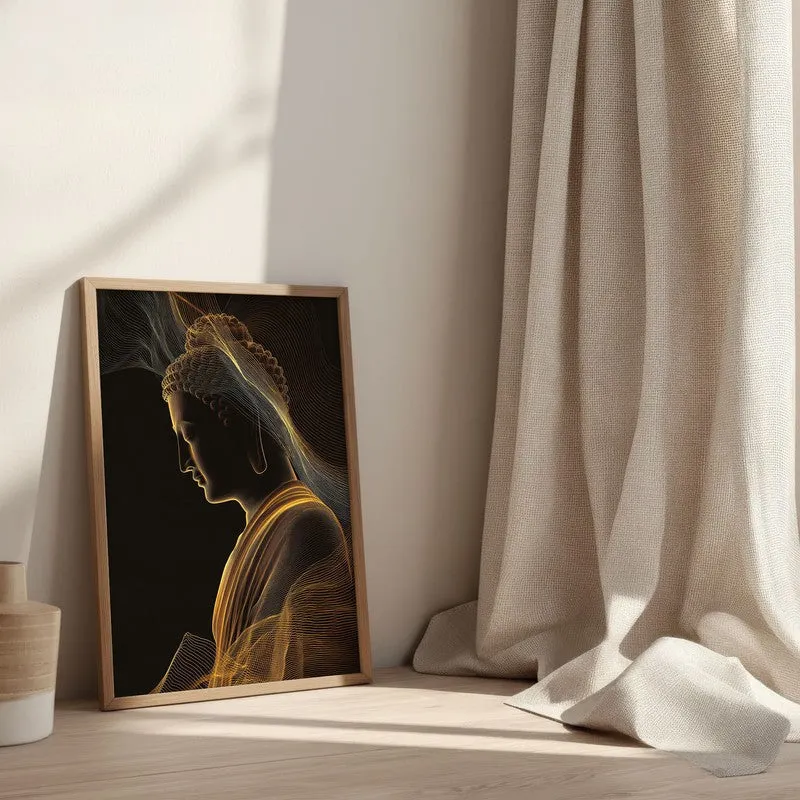 Illuminated Stillness Buddha Archival Paper Wall Painting With Brown Frame media 3