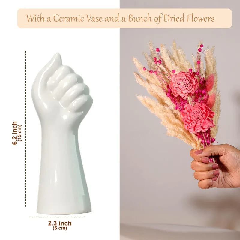 Hand of Bloom Vase with Flowers - White media 6