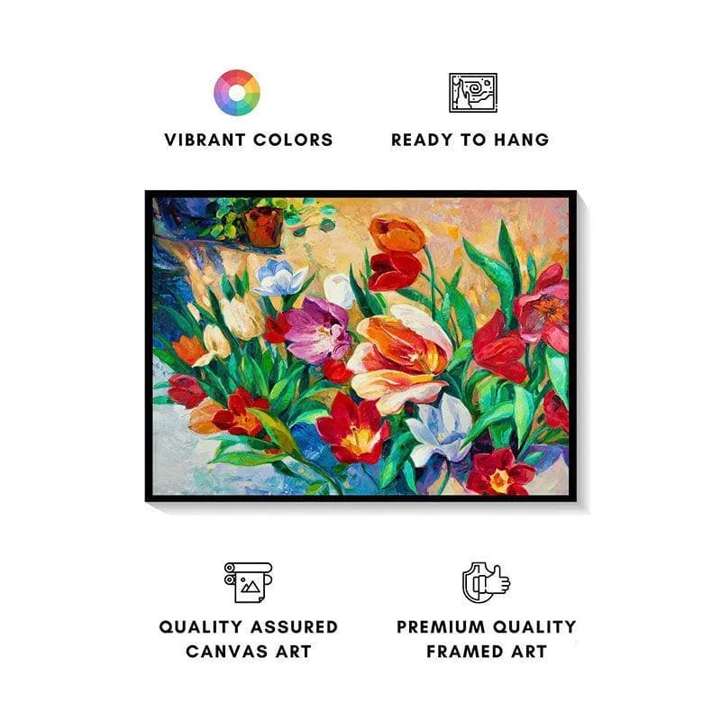 Dancing Flowers Wall Painting - Black Frame media 4
