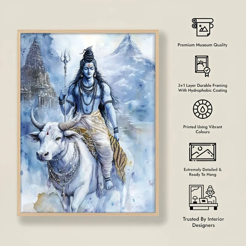 Nandivahana Spiritual Archival Paper Wall Painting - Natural Brown Frame media 8