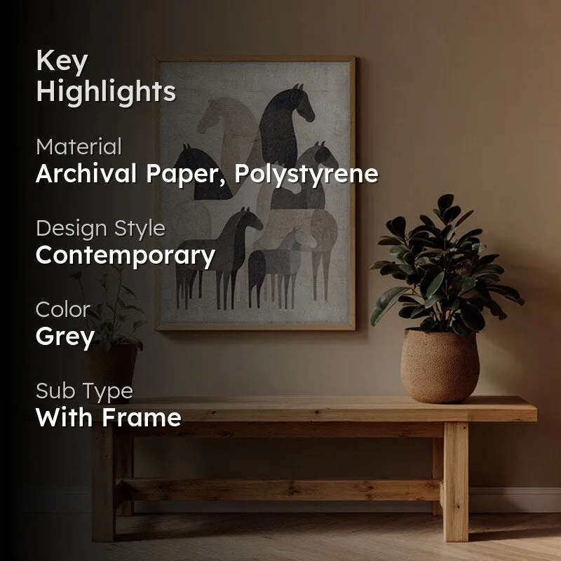 Abstract Horse Collective Wall Painting With Brown Frame media 2