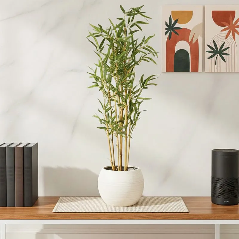 Faux Tall Bamboo Bonsai In Black Plastic Pot - 3.12 ft media 1