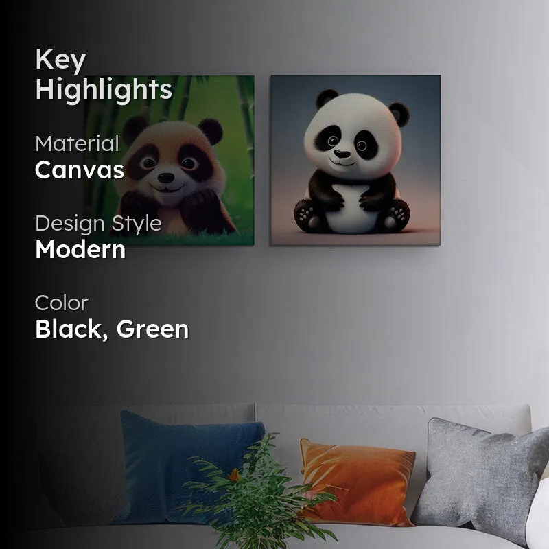 Whimsical Panda Canvas Wall Painting - Set Of Two media 2