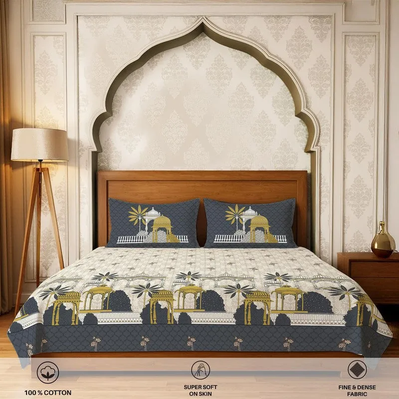 Urban Space Heritage Touch Cotton Bedsheet (Navy) - 300 TC media 4