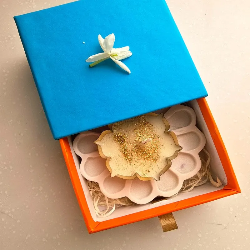 Golden Bloom Candle Holder with Marble Base media 5