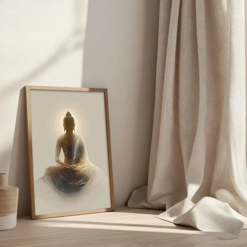 Buddha Seated in Radiance Archival Paper Wall Painting With Brown Frame media 3