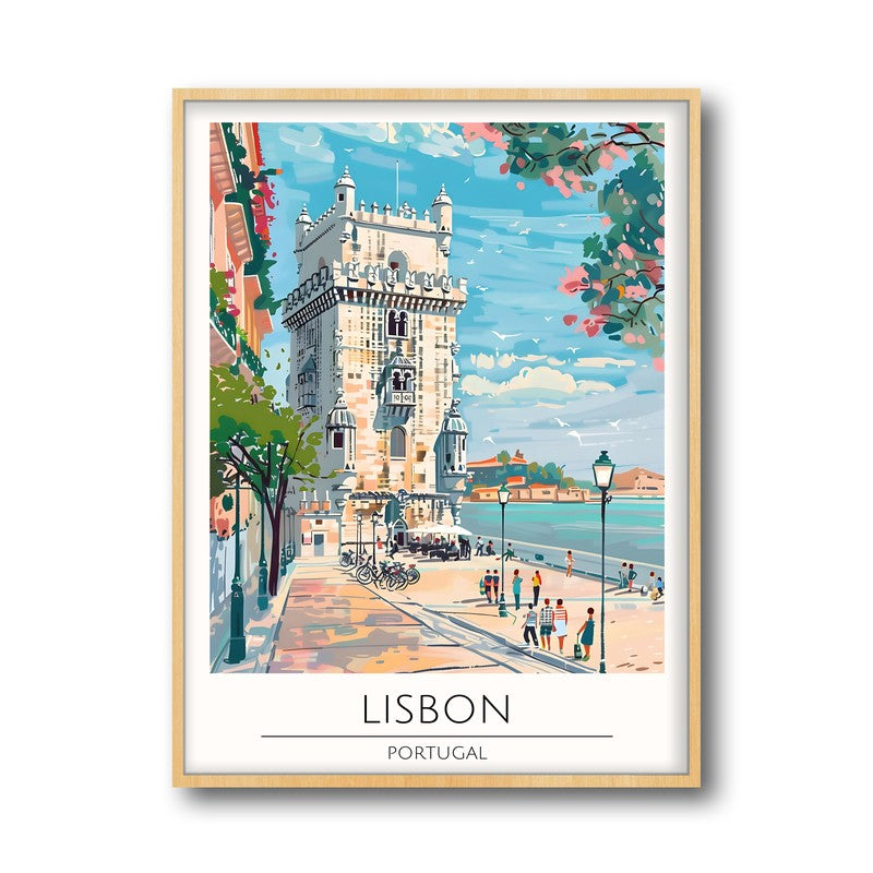 Vintage Lisbon Framed Canvas Archival Canvas Wall Painting - Natural Brown Frame media 5