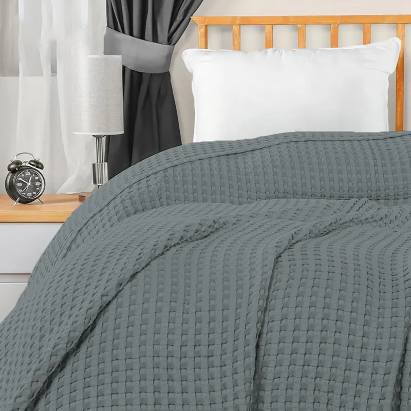 Urban Space Waffle Cotton Blanket (Grey) - 250 GSM media 4