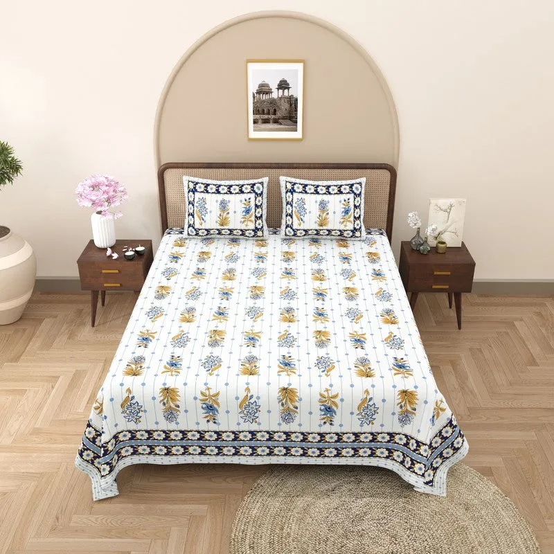 Heritagea Cotton Bedsheet (White,Blue) - 240 TC media 3