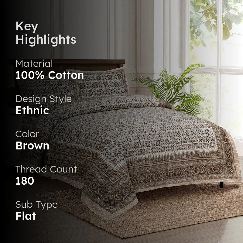 Murti Ethnic Cotton Bedsheet (Brown) - 180 TC media 2