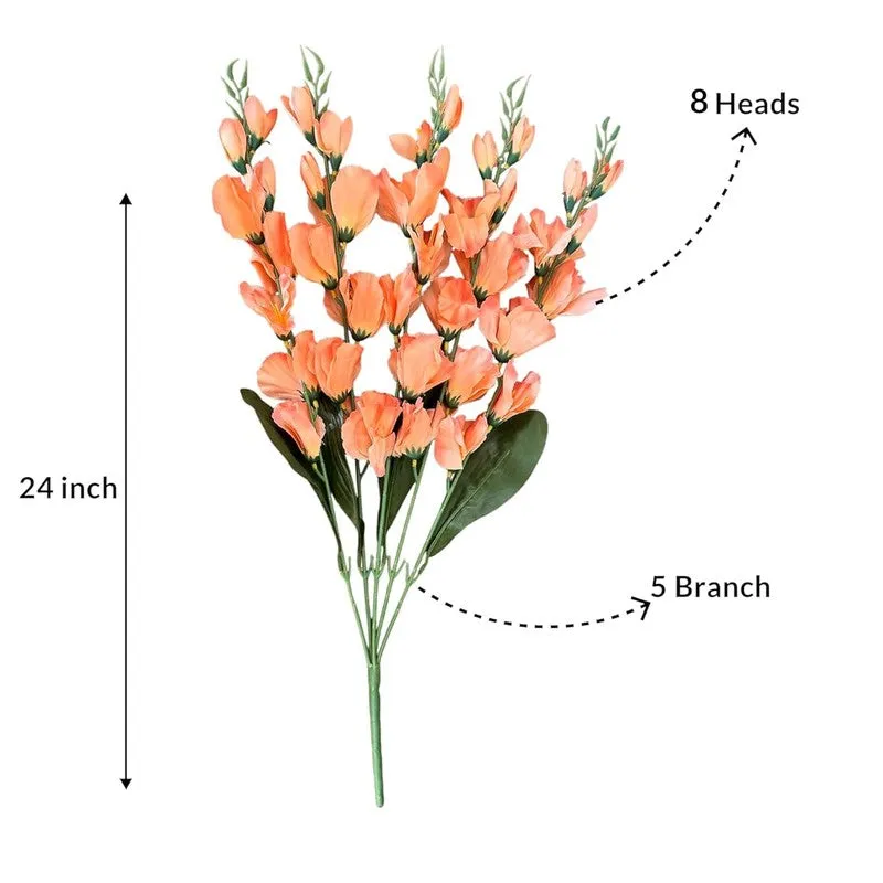 Gladiolus Plastic Artificial Flower (Orange) - Set Of Two media 6