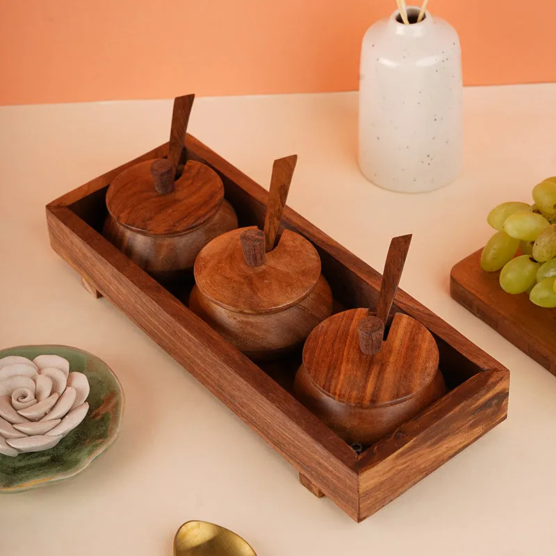 Tiernan Wood Condiment Jar With Tray - Seven Piece Set media 4