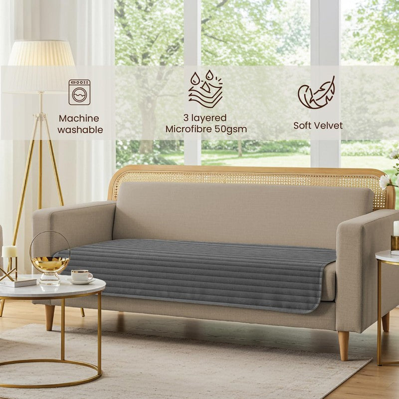 Urban Space Linear Quilted Cotton Sofa Cover - Dark Grey media 6
