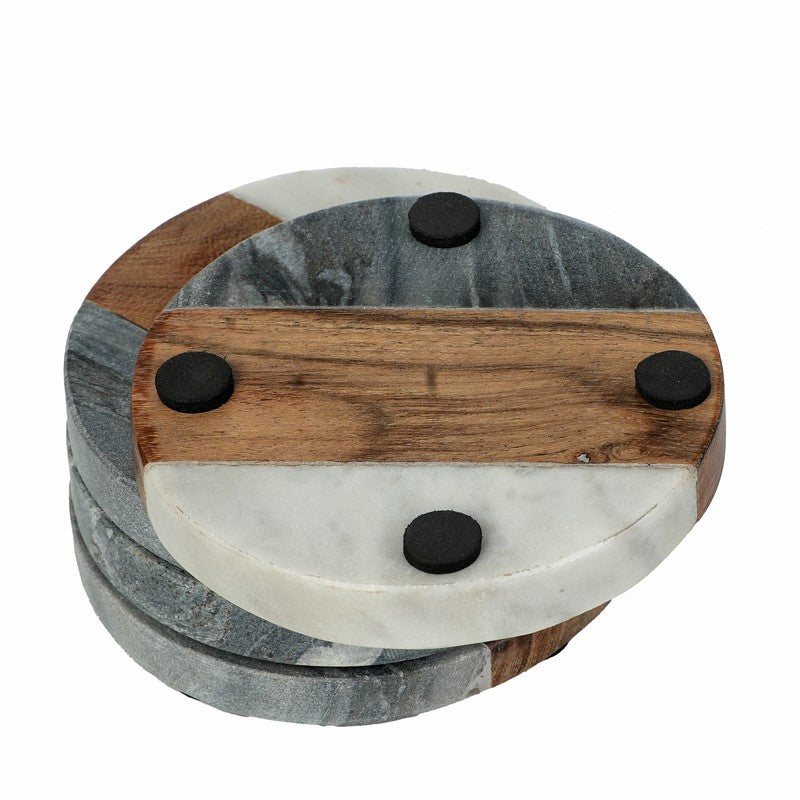 Darvos Boho Marble & Acacia Wood Coaster - Set Of Four media 5