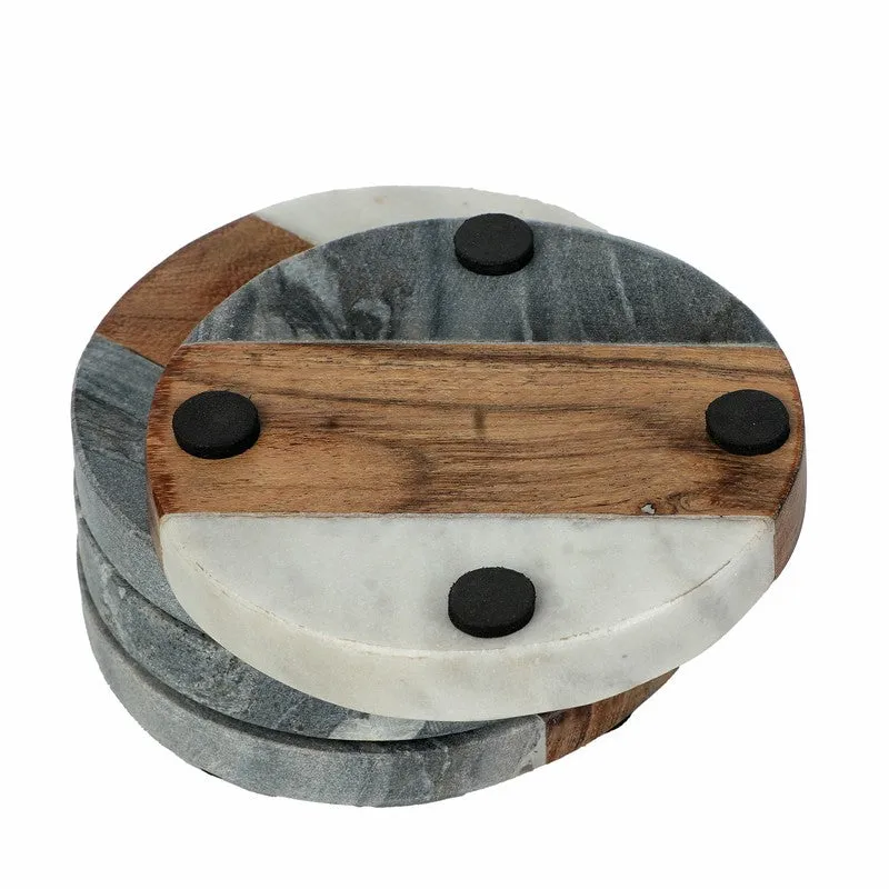Darvos Boho Marble & Acacia Wood Coaster - Set Of Four media 5