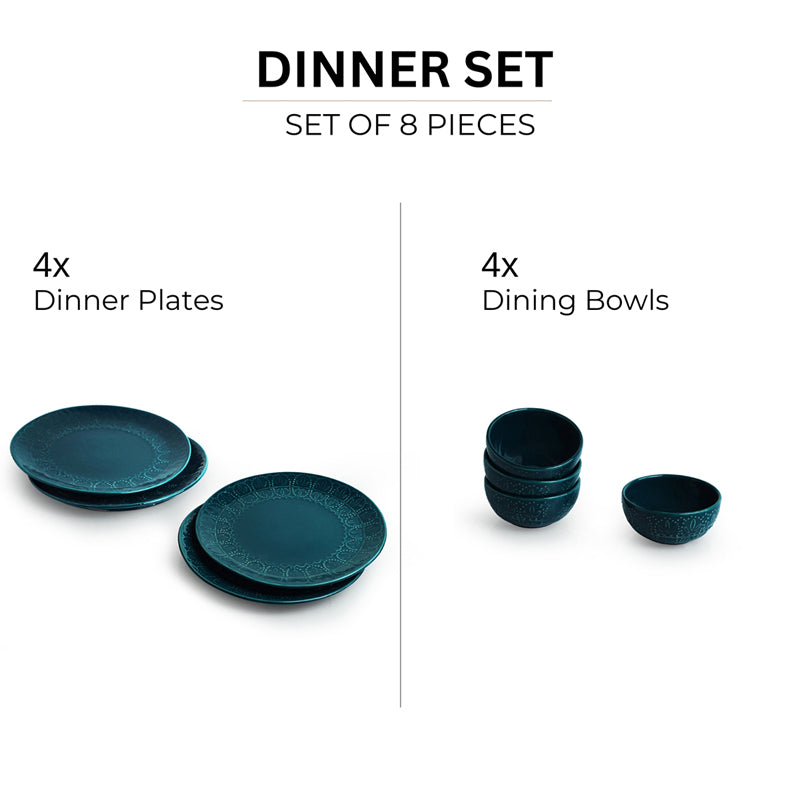 Forest Fern Hand-Etched Microwave Safe Ceramic Dinner Set (120 mL Each) - 8 Piece Set media 4