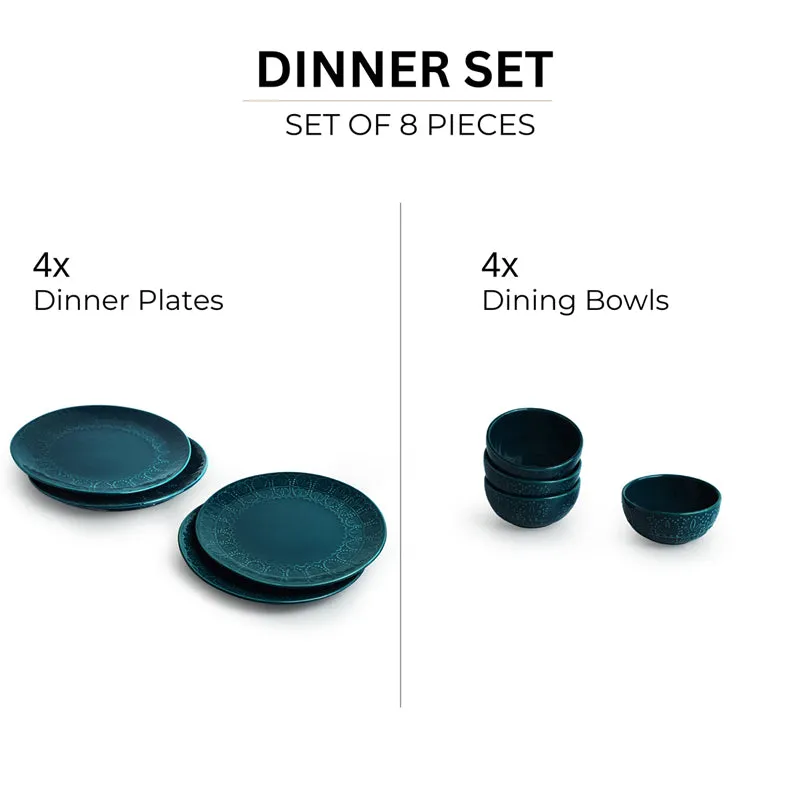 Forest Fern Hand-Etched Microwave Safe Ceramic Dinner Set (120 mL Each) - 8 Piece Set media 4