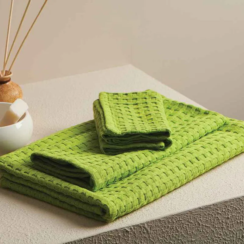 Haimi Textured Waffle Towel Combo (Green) - Four Piece Set media 4