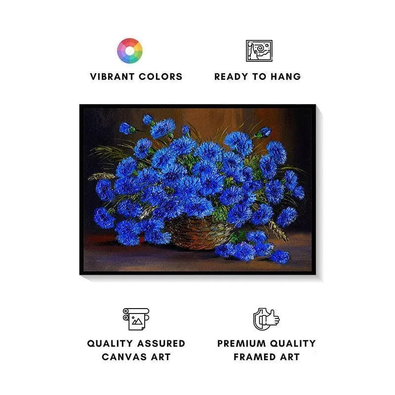 Blue Flowers In A Vase Canvas Wall Painting - Black Frame media 4